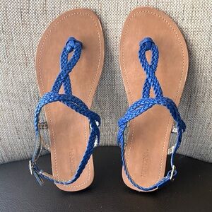 Merona Blue Braided Strap Sandals with Tan Footbed
